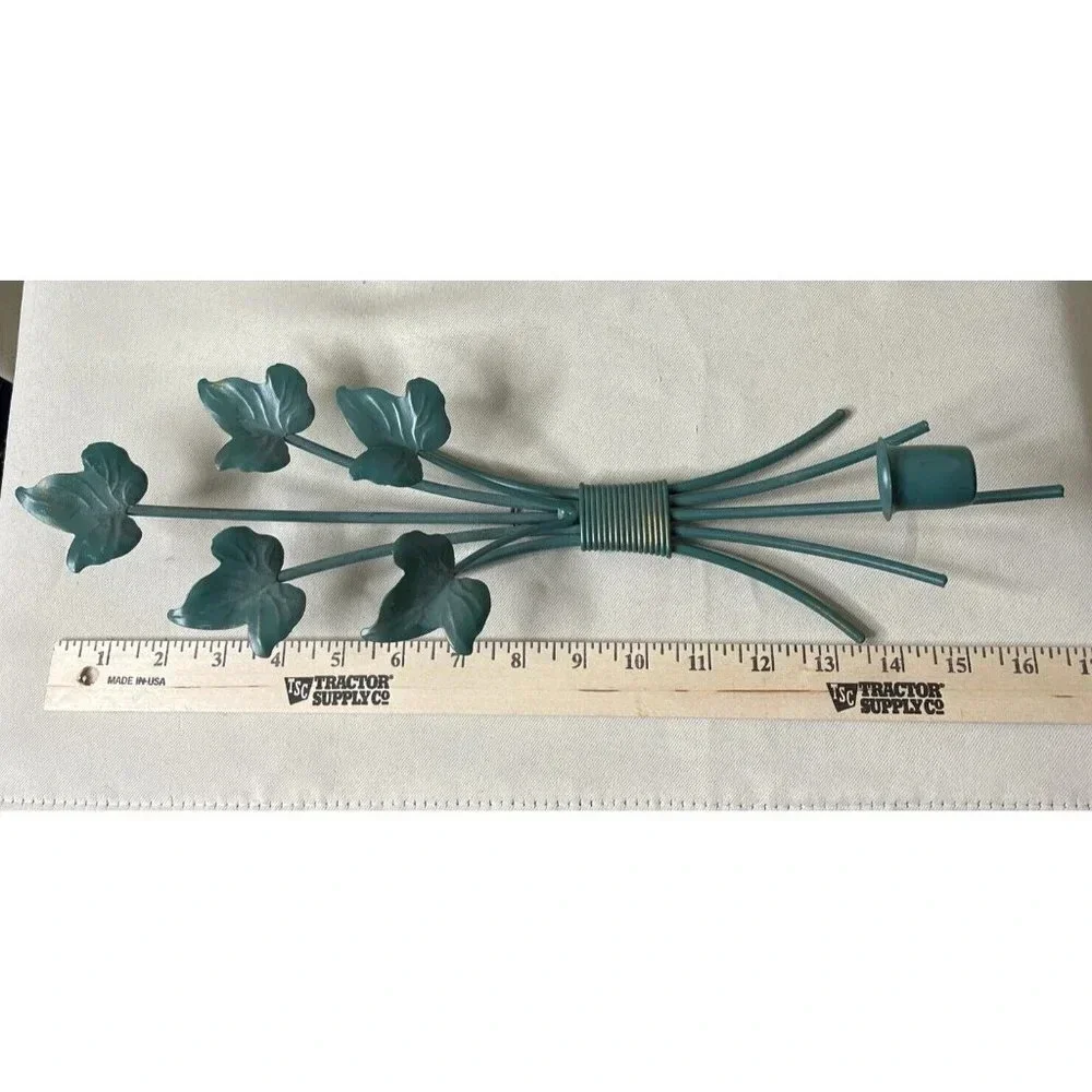 Home Interiors Pair Of Green Metallic Wall Sconce Single Candle Tapered Holder‎